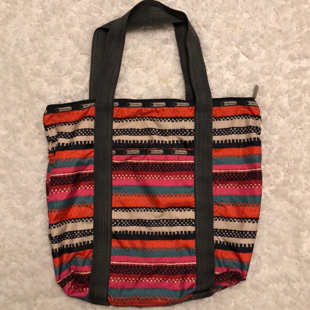 LeSportSac colored stripe medium travel tote